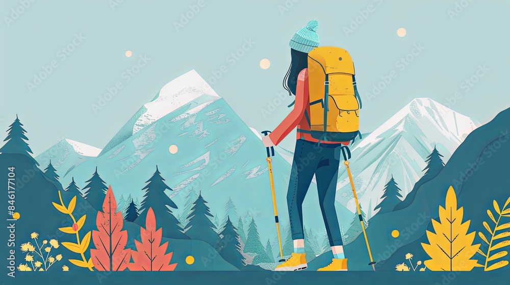 Fototapeta premium Solo Trekker Admiring Mountain Vista