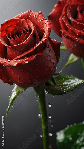 Red roses with water drops elegance vertical wallpaper. Generative AI