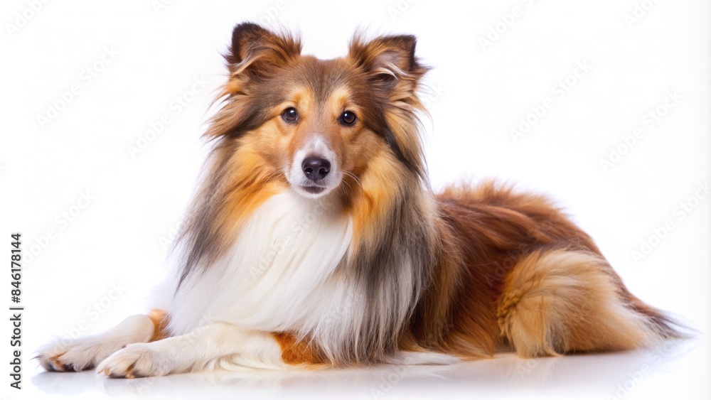 A Fluffy, Intelligent, And Loyal Sheltie Stands Proudly Alone, Its Striking Black And White Coat Shimmering In The Light. A Fluffy, Intelligent, And Loyal Sheltie Stands Proudly Alone, Its Striking Black And White Coat Shimmering In The Light.