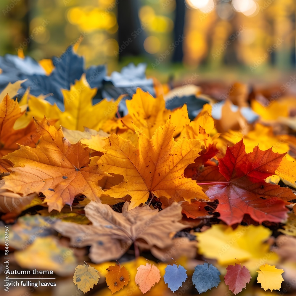 Warm Autumnal Foliage Backdrop with Falling Leaves in Peaceful Countryside Warm Autumnal Foliage Backdrop with Falling Leaves in Peaceful Countryside