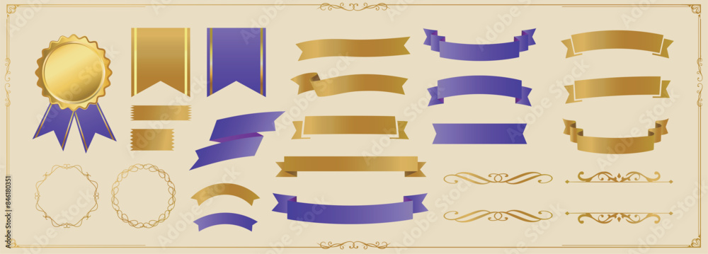 Ribbon decoration design set and antique borders and frames design Ribbon decoration design set and antique borders and frames design