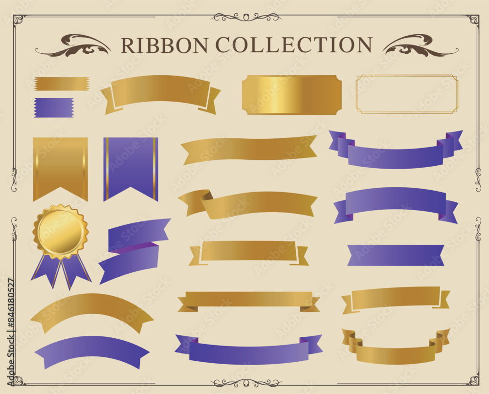 Ribbon decoration design set and antique borders and frames design Ribbon decoration design set and antique borders and frames design