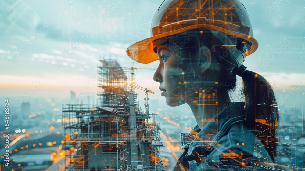 Innovative Collaboration in Advanced Civil Engineering Project - Double Exposure of Architects and Construction Workers with High-Tech Tools Innovative Collaboration in Advanced Civil Engineering Project - Double Exposure of Architects and Construction Workers with High-Tech Tools
