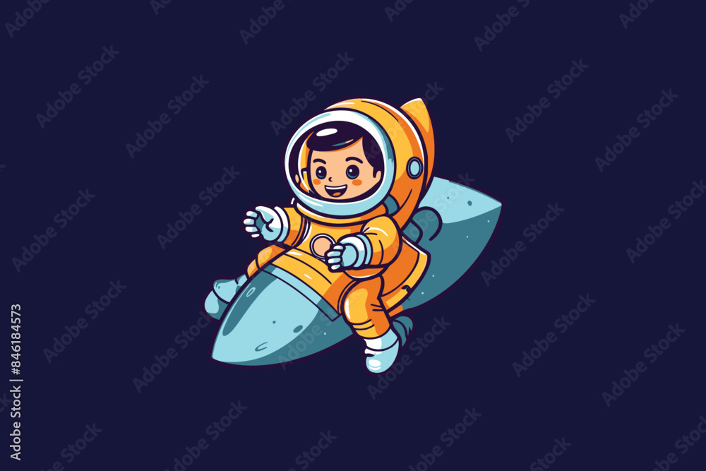Fototapeta premium cartoon boy on spaceship