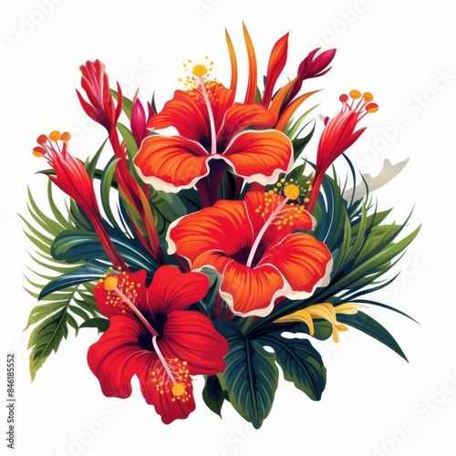 Vibrant Exotic Jungle Flowers on Clean White Canvas