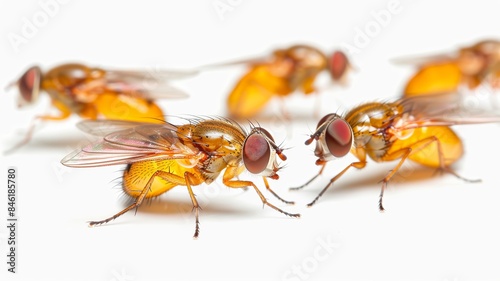 Macro Photography of Fruit Flies: Close-Up Views of Detailed Insect Features and Intricate Anatomy