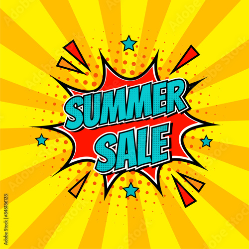 Summer sale prey abstract comic boom sale banner yellow elegant background