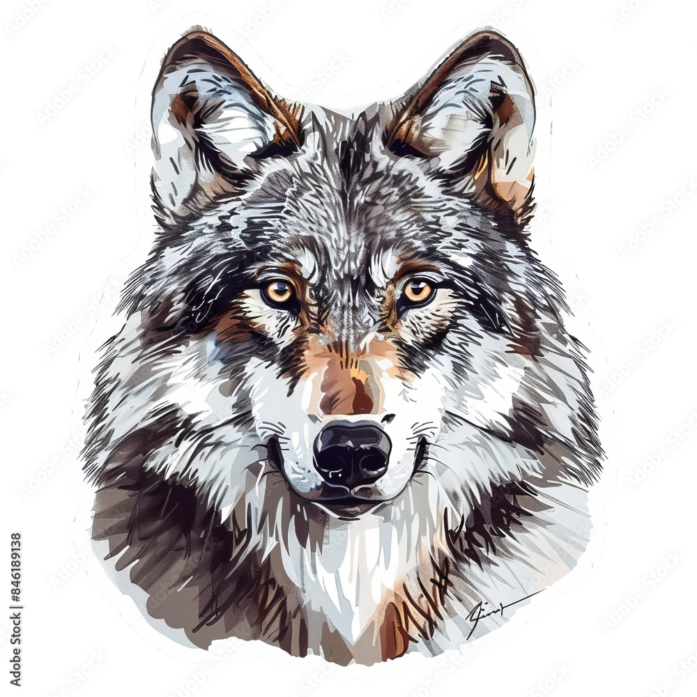 Obraz premium wolf head sticker isolated on white, PNG