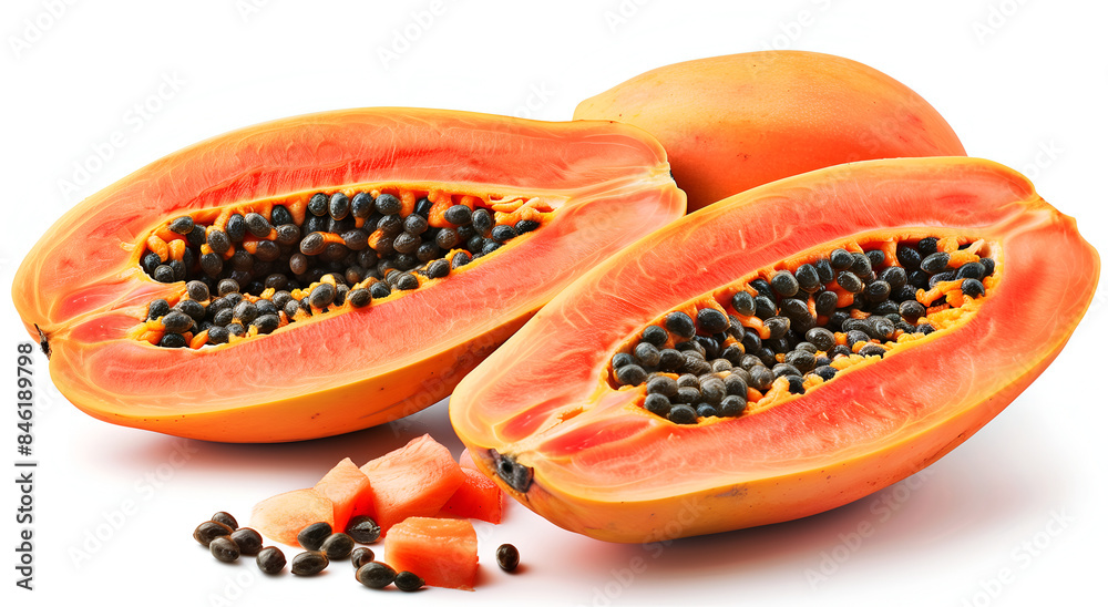 Papaya with seeds isolated on white background Papaya with seeds isolated on white background