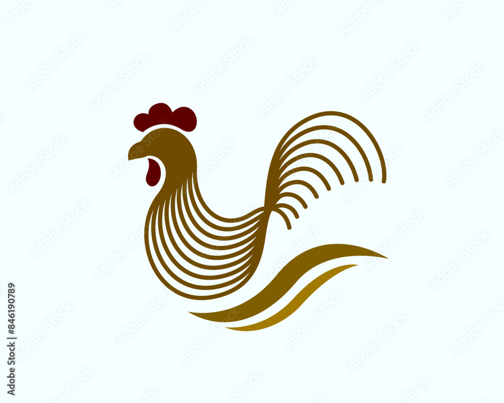 Fototapeta premium Rooster line art style logo design template illustration inspiration