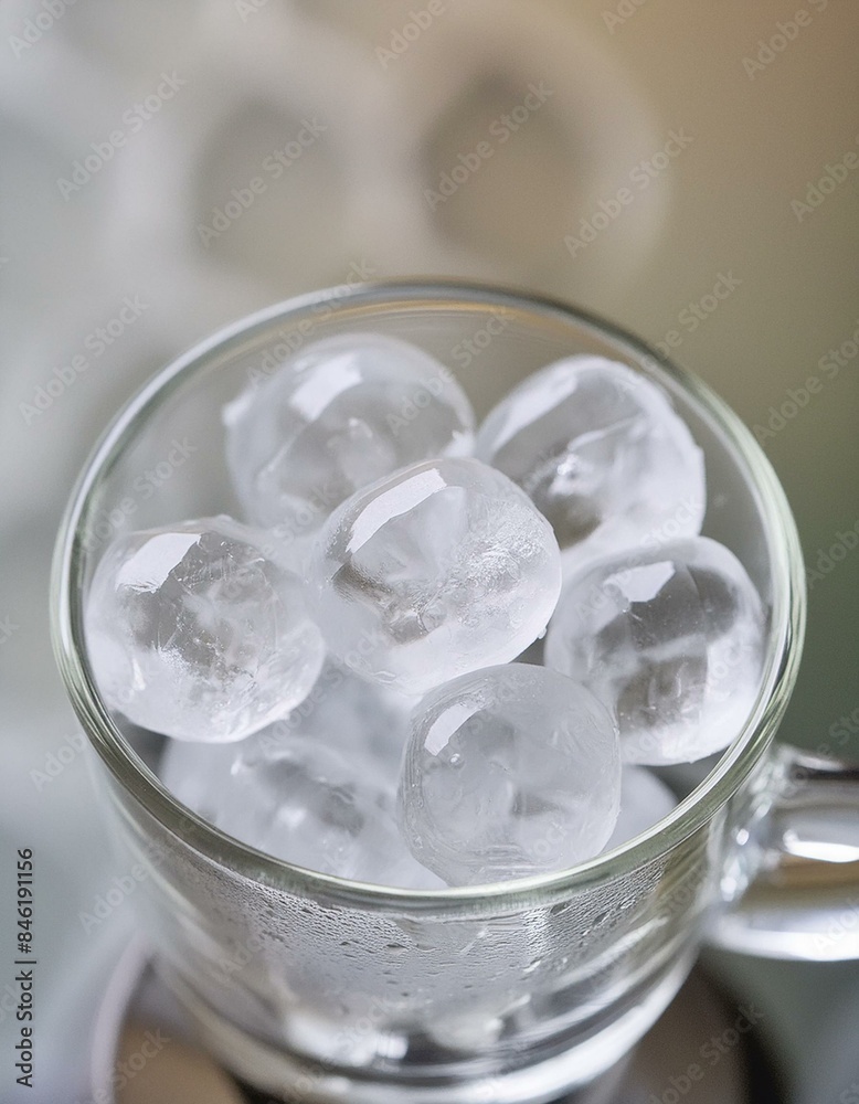 Ice filled in a transparent glass cup. close up Ice filled in a transparent glass cup. close up
