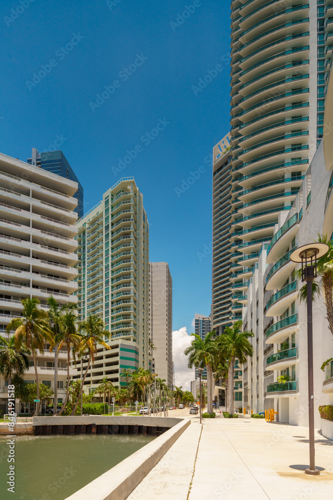 Highrise residential buildings in Brickell. Miami, Florida, USA Summer colors 2024 Highrise residential buildings in Brickell. Miami, Florida, USA Summer colors 2024