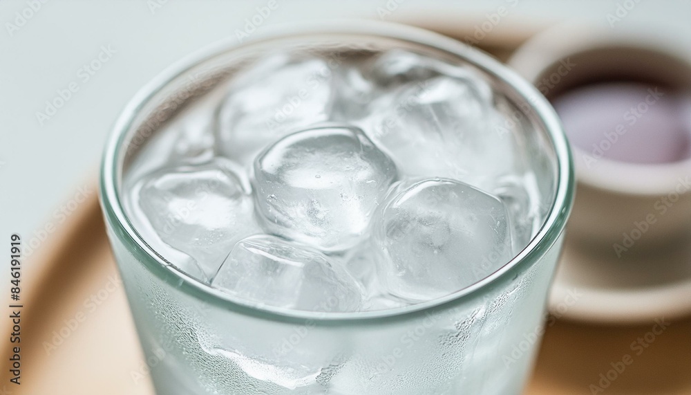 Ice filled in a transparent glass cup. close up Ice filled in a transparent glass cup. close up