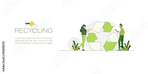 Recycling Concept. Charactor with recycle symbol. Zero waste and circular economy. Business and social responsibility for impact on environment. Flat vector illustration