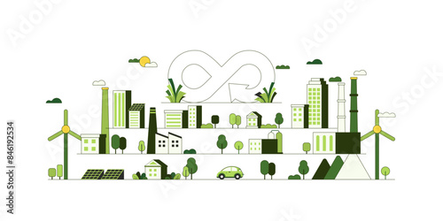 Circular Economy. The concept of Green business, ecology and environment sustainable devellopment. Vector illustration.