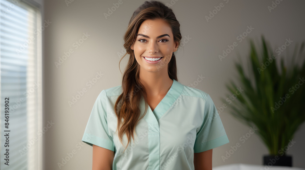happy female medical massage therapist looking at camera happy female medical massage therapist looking at camera
