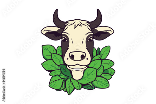 cow face with leaves vector sublimation mascot logo design