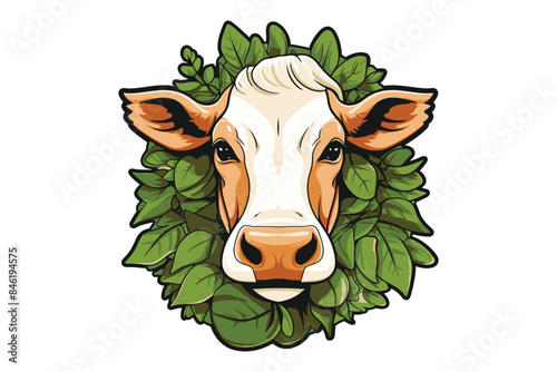 cow face with leaves vector sublimation mascot logo design