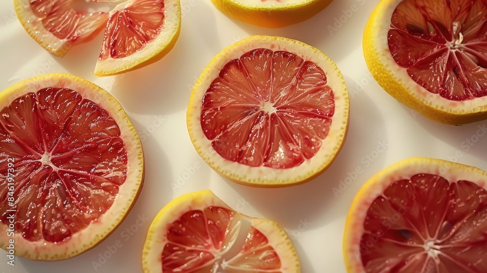 Red lemon slices on a white backdrop