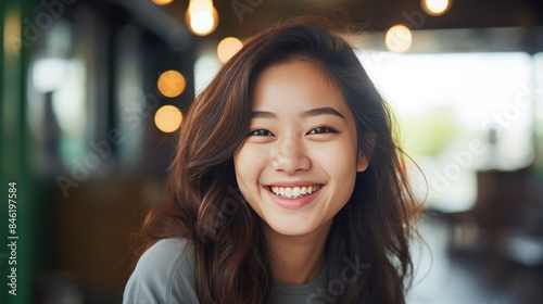 Portrait of happy young Asian teenager smiling 