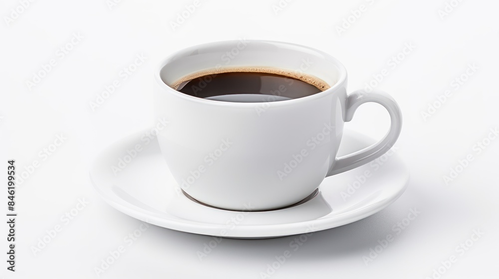 White cup of black coffee on white background White cup of black coffee on white background