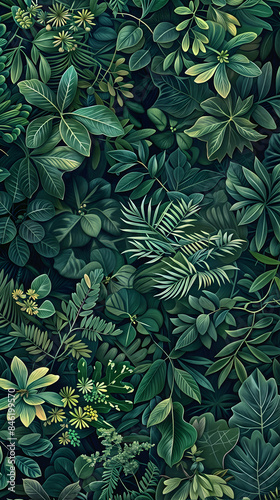 Wallpaper Mural Vertical botanical background with green tropical leaves, illustration in a realistic style. Torontodigital.ca
