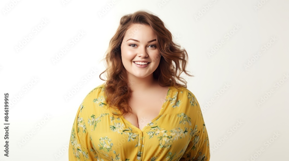 Young plus size girl smiling happy standing on white background. Young plus size girl smiling happy standing on white background.