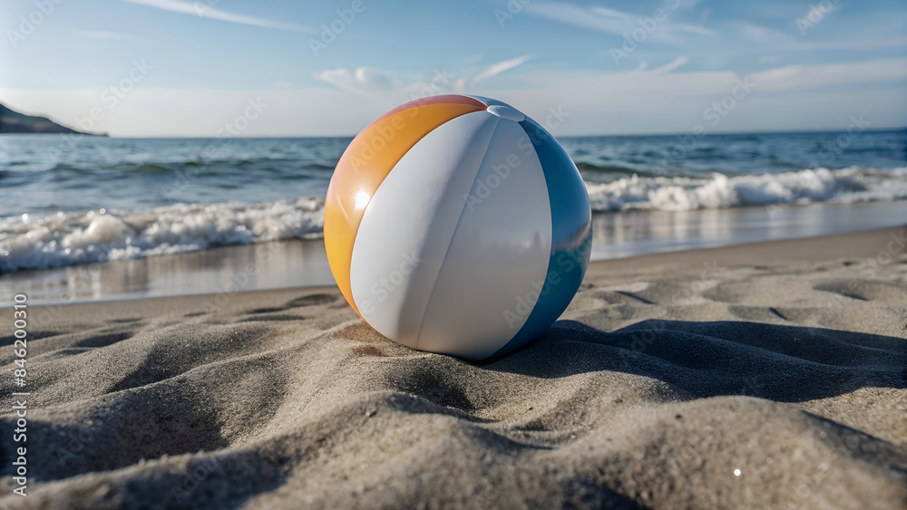 beach ball resting on sandy beach beach ball resting on sandy beach