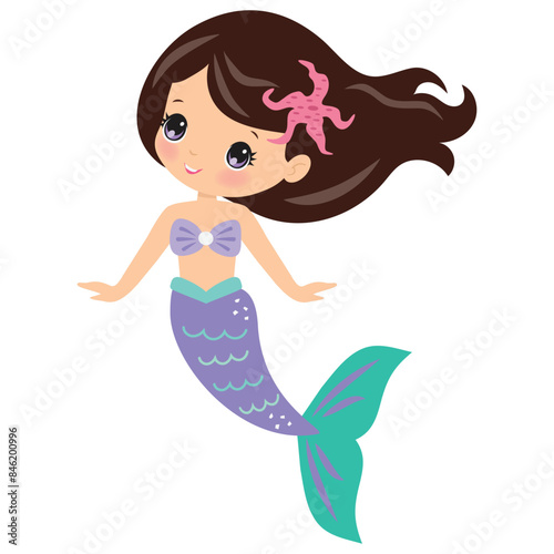 Beautiful sea mermaid vector cartoon illustration