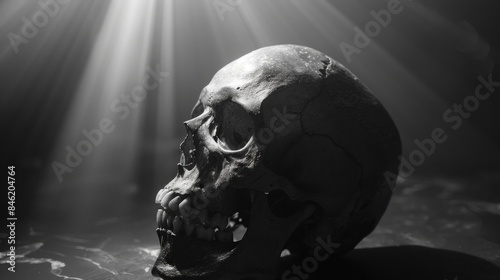 The silhouette of the skull stands as a silent sentinel, guarding the treasures of the mind within its bony vault. photo