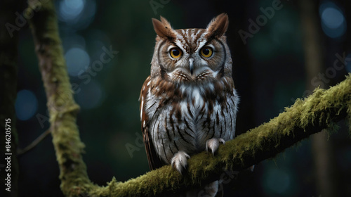 owl perched in the forest trees