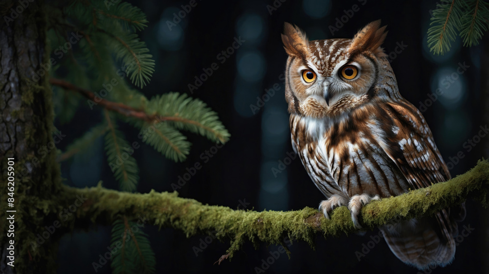 owl perched in the forest trees