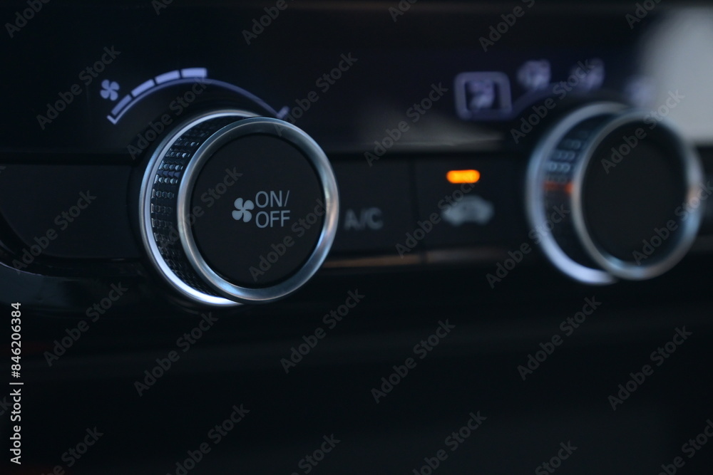 interior view of car with black leather, closeup car air conditional control interior view of car with black leather, closeup car air conditional control