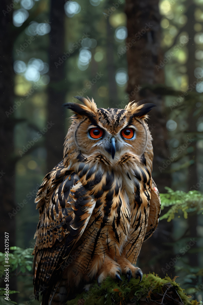owl perched in the forest trees owl perched in the forest trees