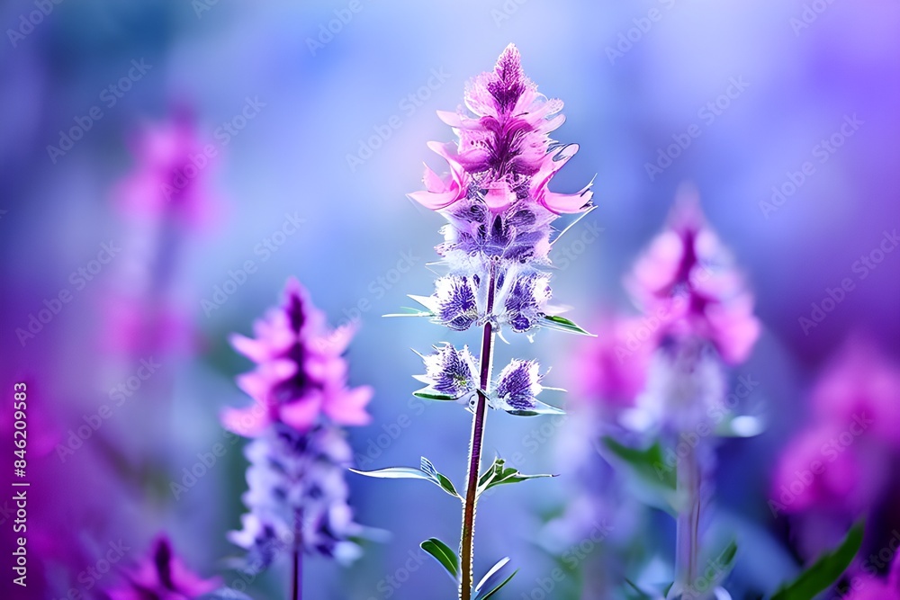 V1: Purple wildflowers blooming in a field with a soft, blurred background. V1: Purple wildflowers blooming in a field with a soft, blurred background.