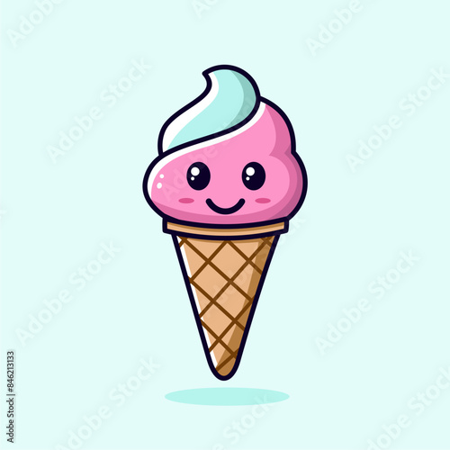Simple ice cream mascot in cute cartoon style