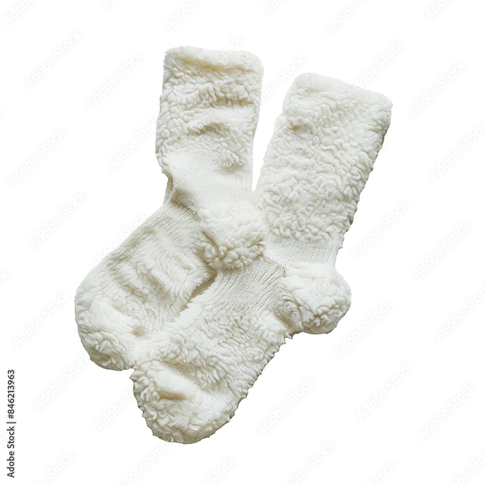 fuzzy socks on transparent background, single object
