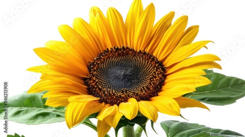 Radiant Sunflower - Vibrant Yellow Petals and Dark Center on White Background