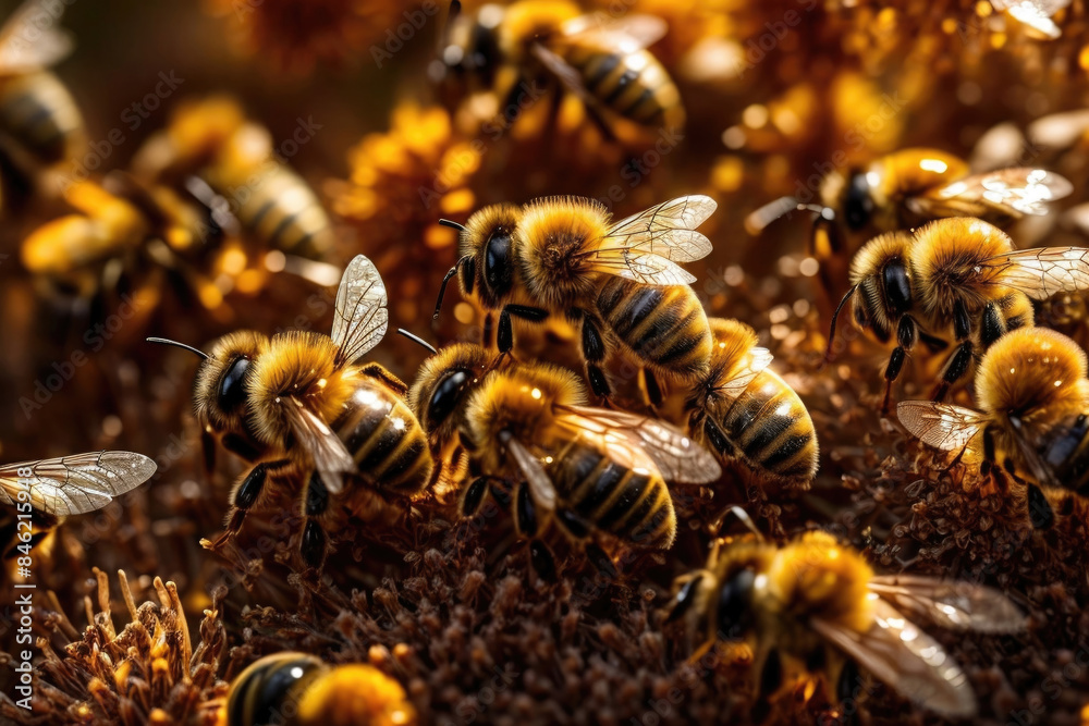 Wasps or Bees are producing honey in the nest