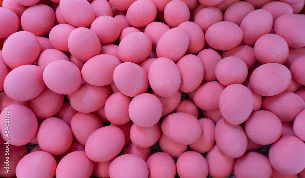 Pink painting egg from brimstone sulphur for making brimstone egg in Thai cusine ingredient Pink painting egg from brimstone sulphur for making brimstone egg in Thai cusine ingredient
