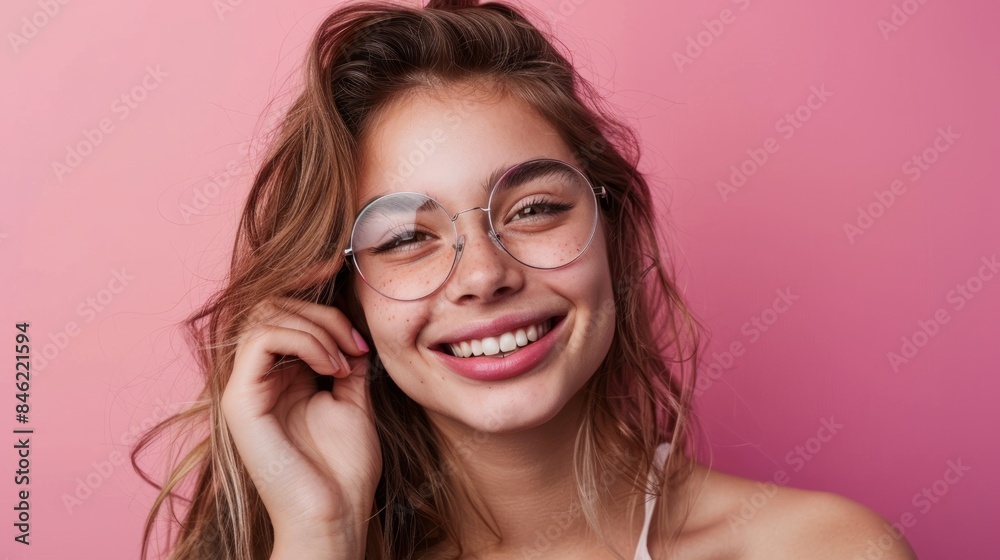 pretty smiling woman in transparent glasses generative ai pretty smiling woman in transparent glasses generative ai
