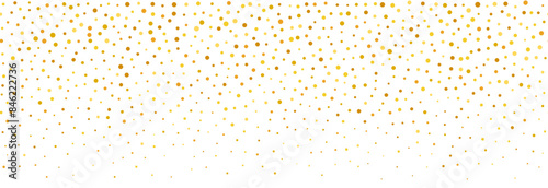 Golden falling confetti background. Repeating gold glitter pattern. Yellow, orange and golden dots wallpaper. Celebration Christmas, New Year or birthday party decoration. Vector backdrop