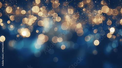 Abstract bokeh lights on dark blue background