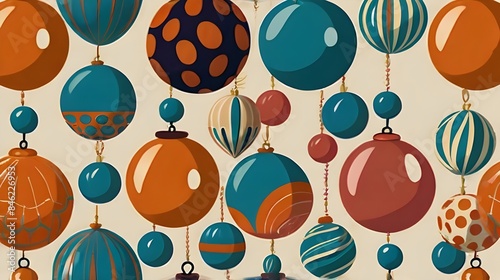 Vintage 60s style simple baubles seamless pattern Generative AI 