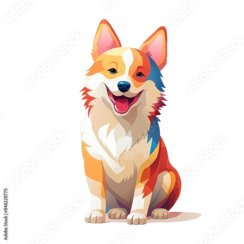 A colorful cartoon corgi sits with a big smile, looking playful and happy. © kang_88_qp