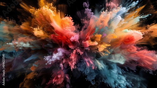 A kaleidoscopic explosion of color fills the screen as multicolored smoke patterns unfold on a black backdrop.