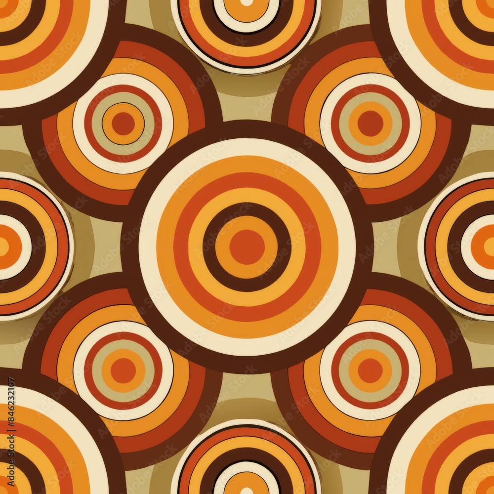 Seamless pattern of halftone retro concentric circles in earth tones, Generative AI Seamless pattern of halftone retro concentric circles in earth tones, Generative AI