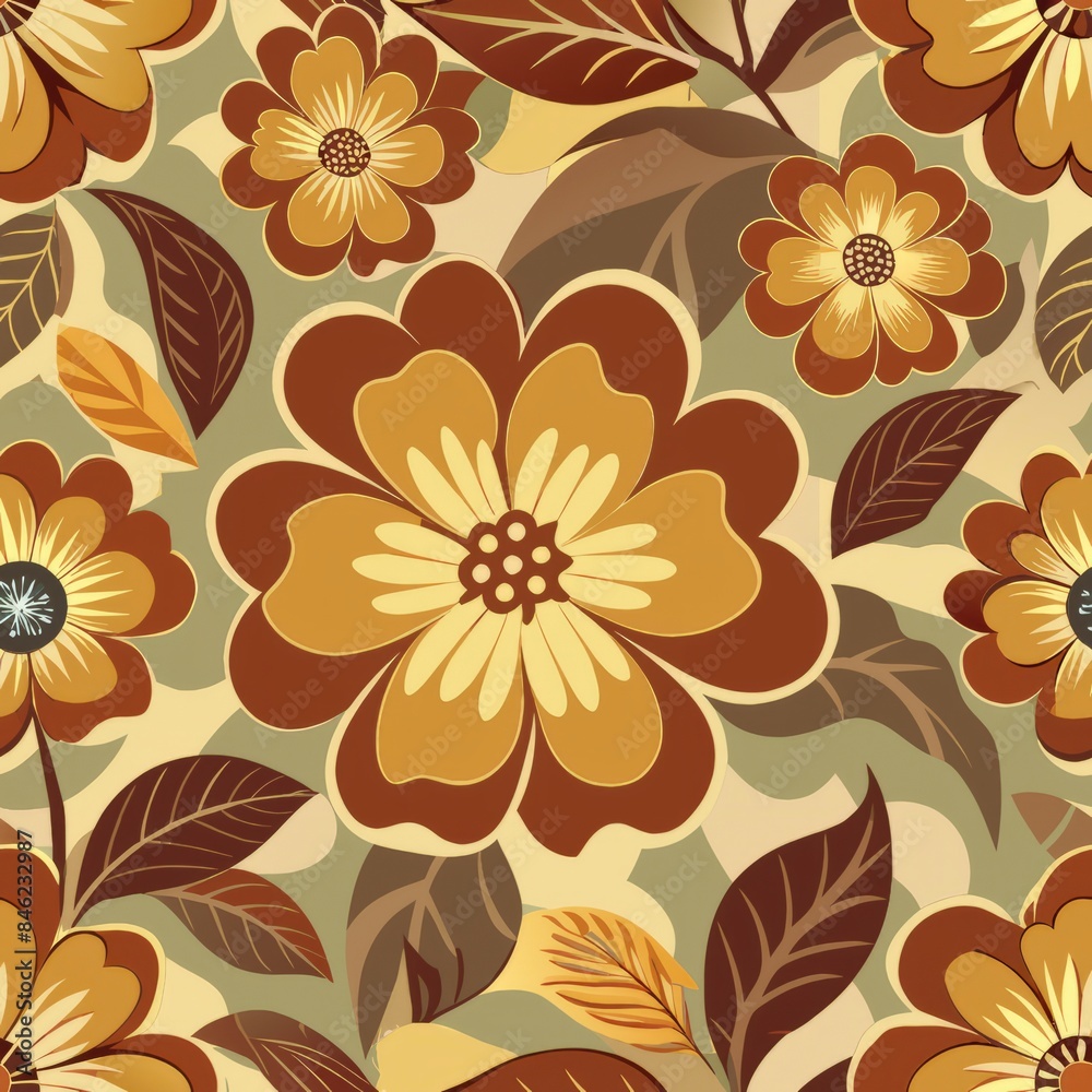 Seamless pattern of halftone retro floral motifs in muted tones, Generative AI Seamless pattern of halftone retro floral motifs in muted tones, Generative AI