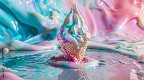 Dualcolored melting ice cream, photo