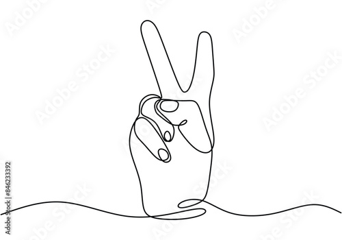 Two finger hand peace gesture. Greeting pose sign symbol concept. Minimalist vector illustration.